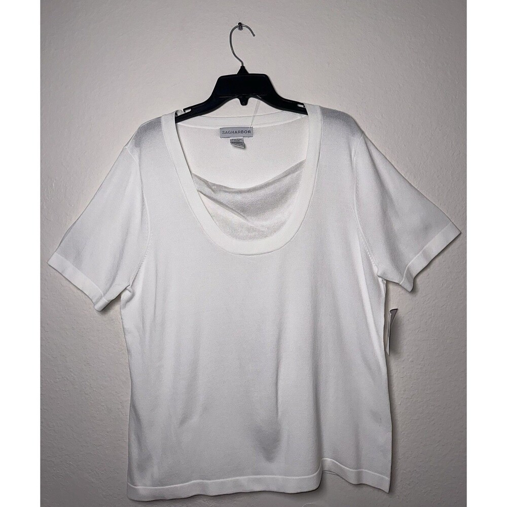 NWT Sag Harbor Womens White Short Sleeve Top Size XL